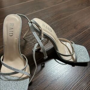 RAID Glittering Silver Strappy Heels